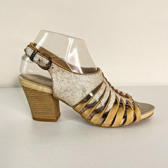 Dkode Silver Speckled Leather Slingback Block Heel Sandals - Picture 1 of 7